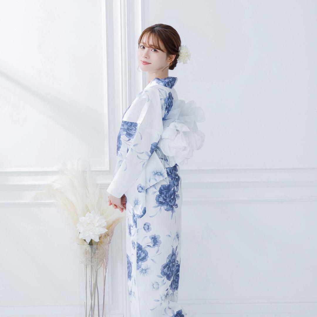 新品 4点 浴衣 セット 浴衣セット ゆかた レディース 白 青 Y4-56