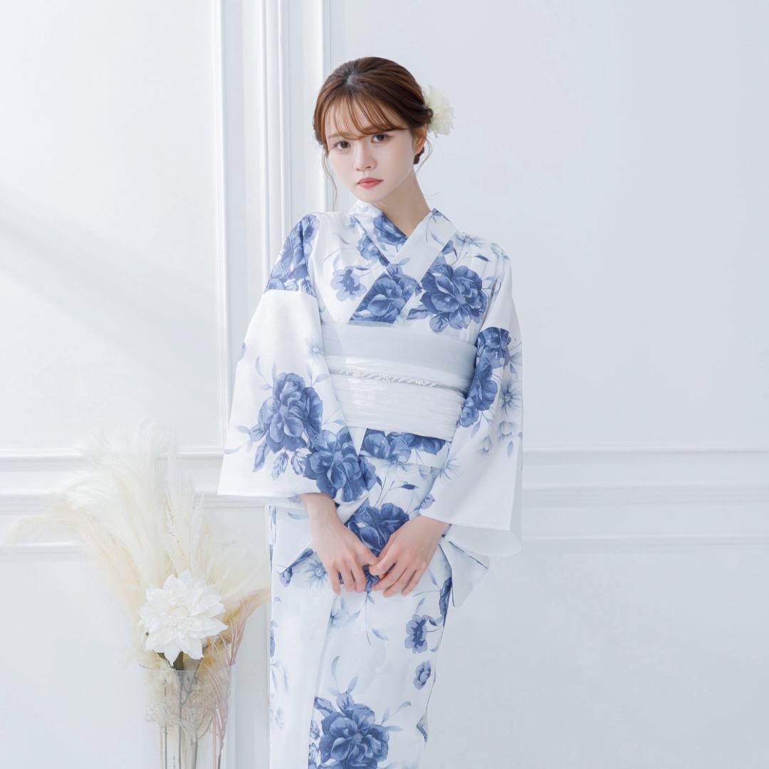 新品 4点 浴衣 セット 浴衣セット ゆかた レディース 白 青 Y4-56