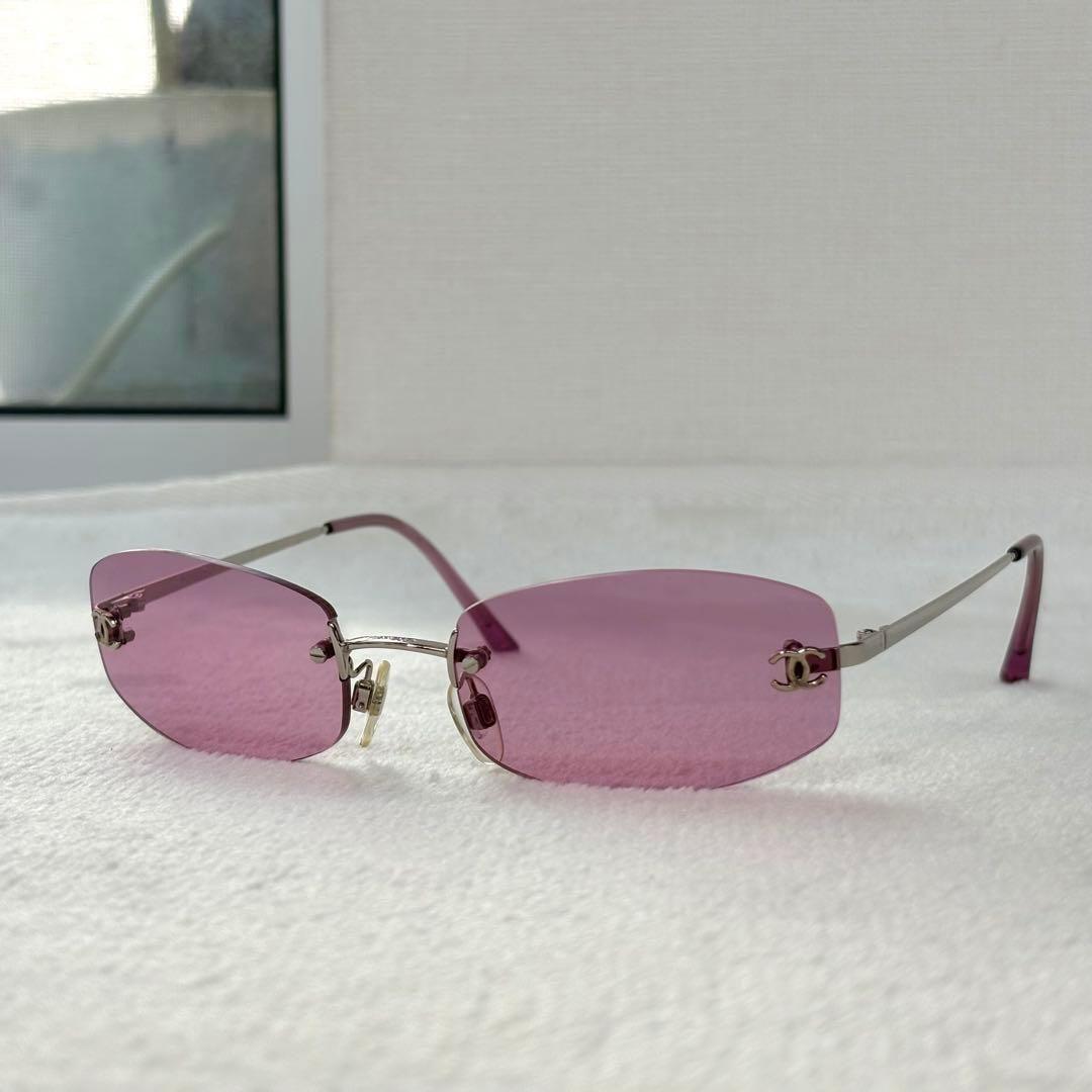 極美　CHANEL シャネル　パープル　リムレス　サングラス　アイウェア