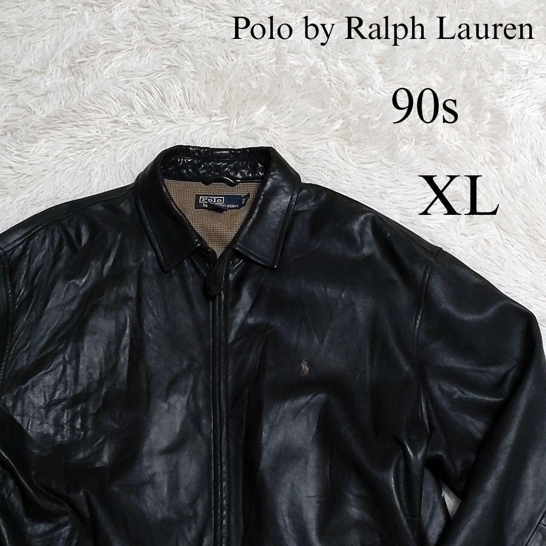 【希少】90s ラルフローレン 刺繍 羊革 襟付き ラムレザージャケット