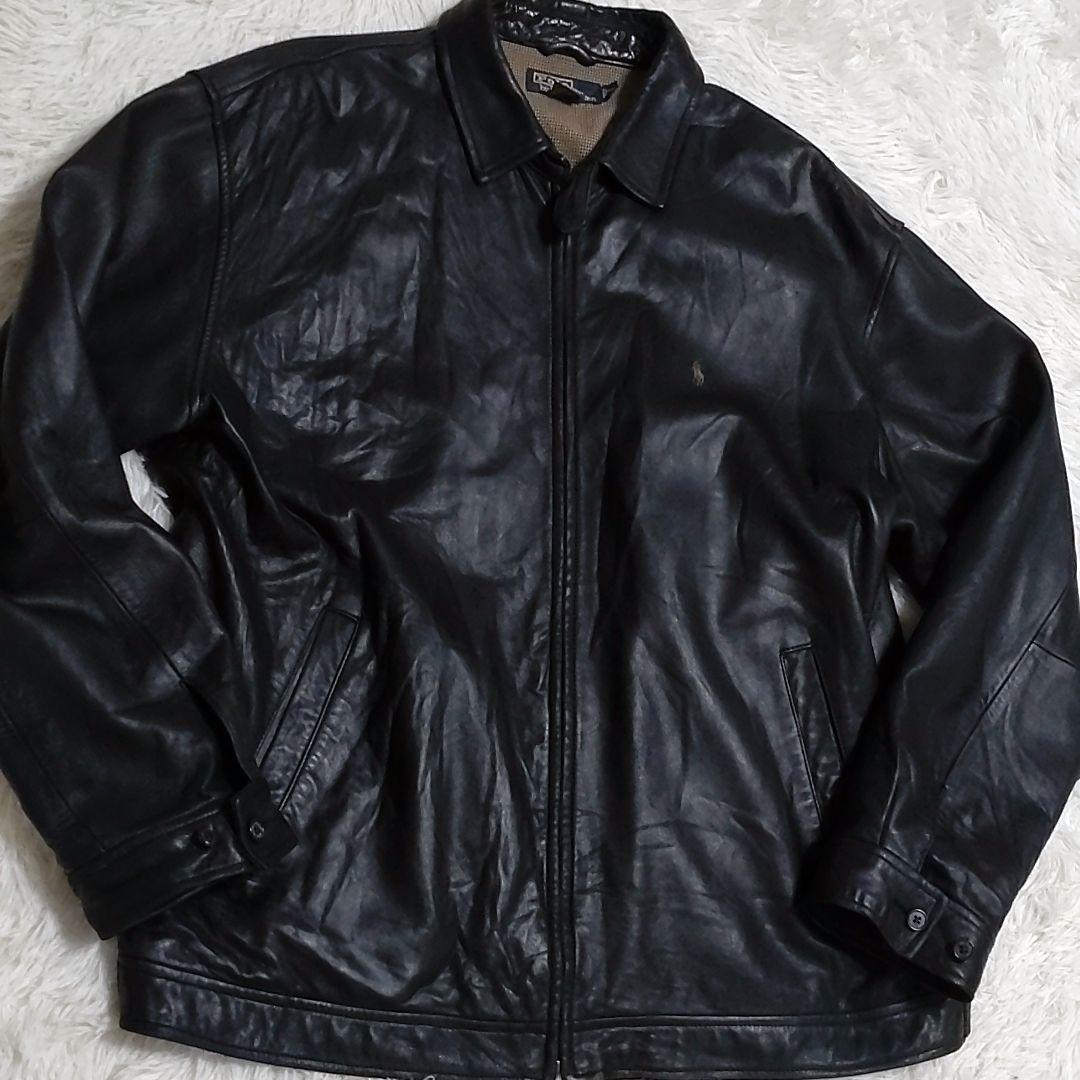 【希少】90s ラルフローレン 刺繍 羊革 襟付き ラムレザージャケット