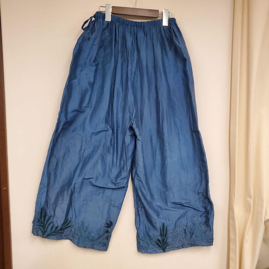 ヨーガンレール ガウチョパンツ 刺繍 シルク混 美品サイズM