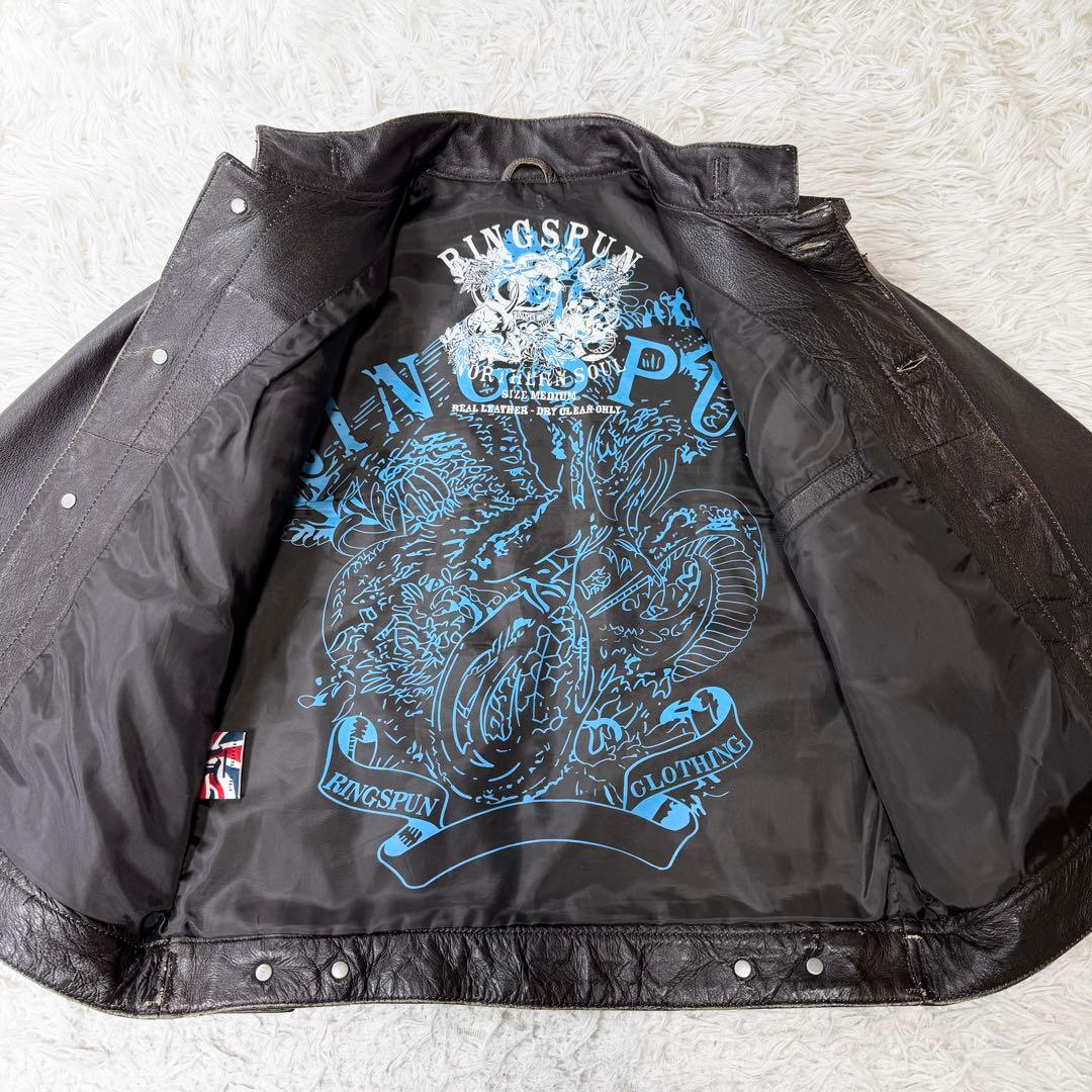 限定版リングスパン　イングランド製　レザージャケット　スタッズ　ヴィンテージ加工