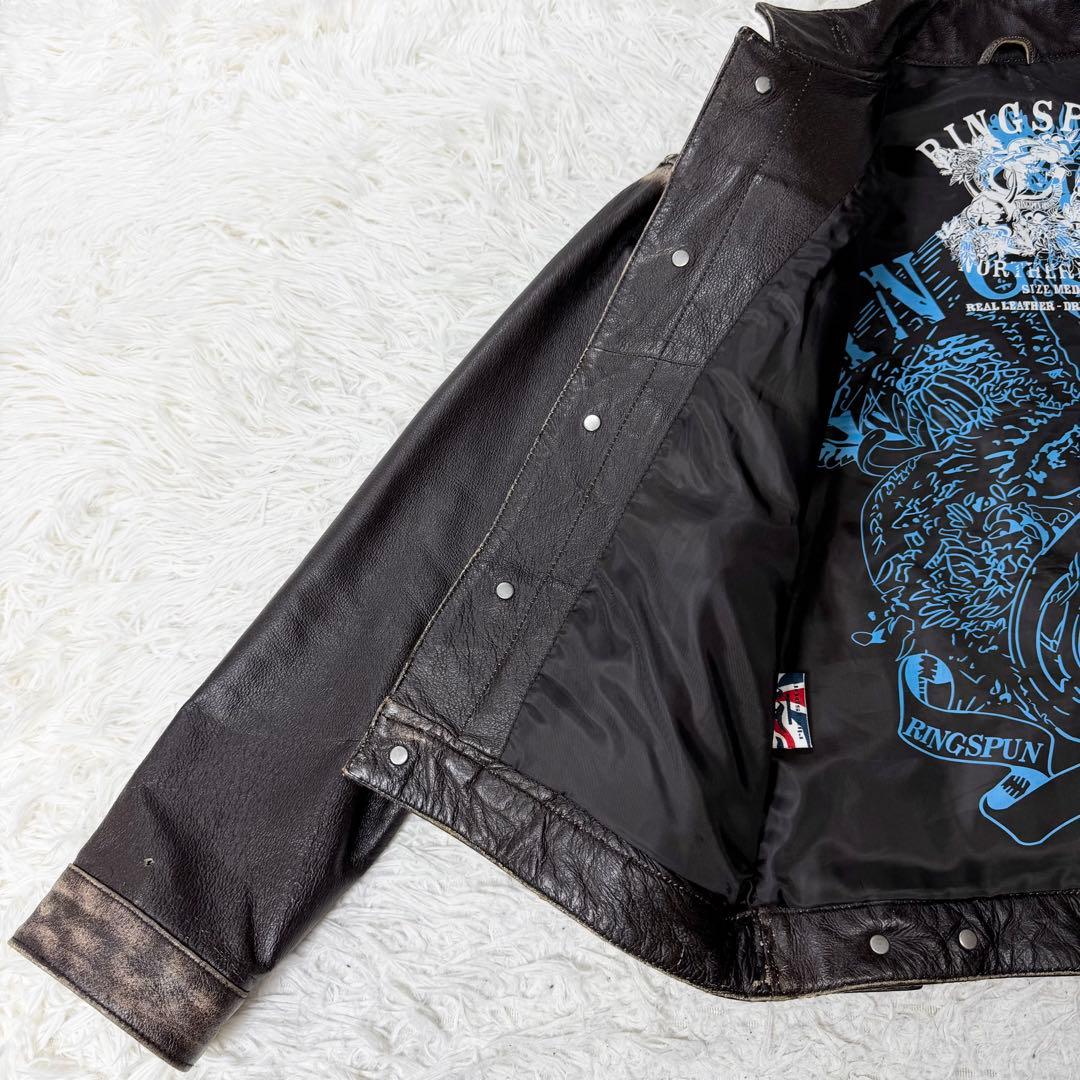 限定版リングスパン　イングランド製　レザージャケット　スタッズ　ヴィンテージ加工