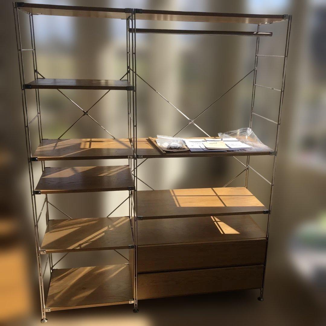 オクユキ！　無印良品 ステンレスユニットシェルフ・オーク材・引出し付