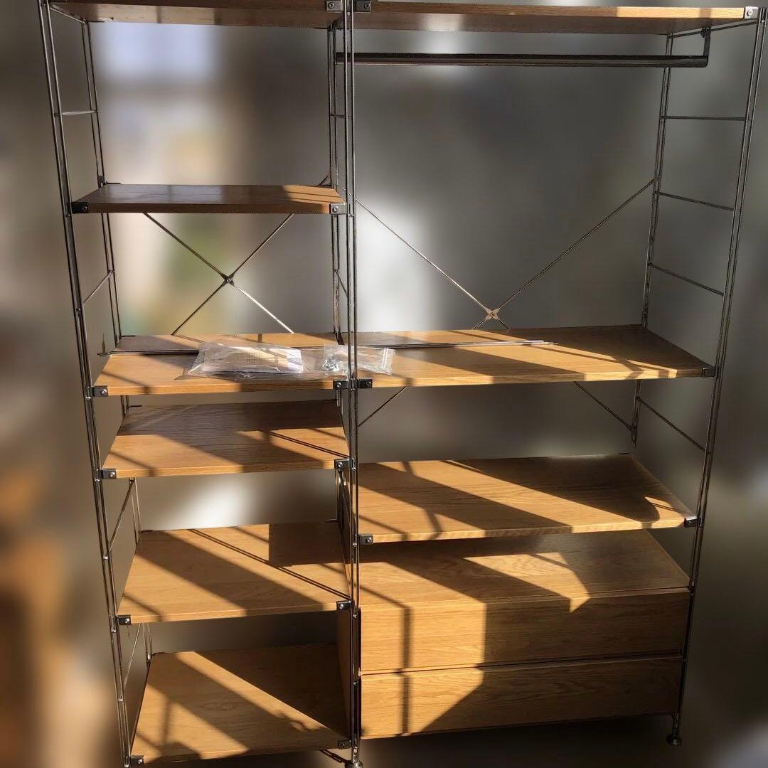 オクユキ！　無印良品 ステンレスユニットシェルフ・オーク材・引出し付