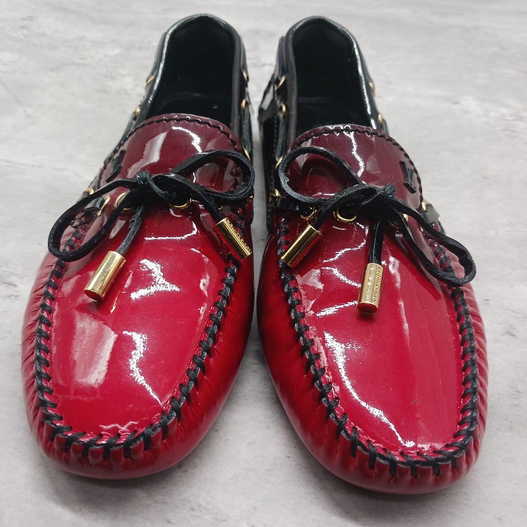 未使用級✨ ルイヴィトン エナメル モカシン ローファー レッド ブラック 36
