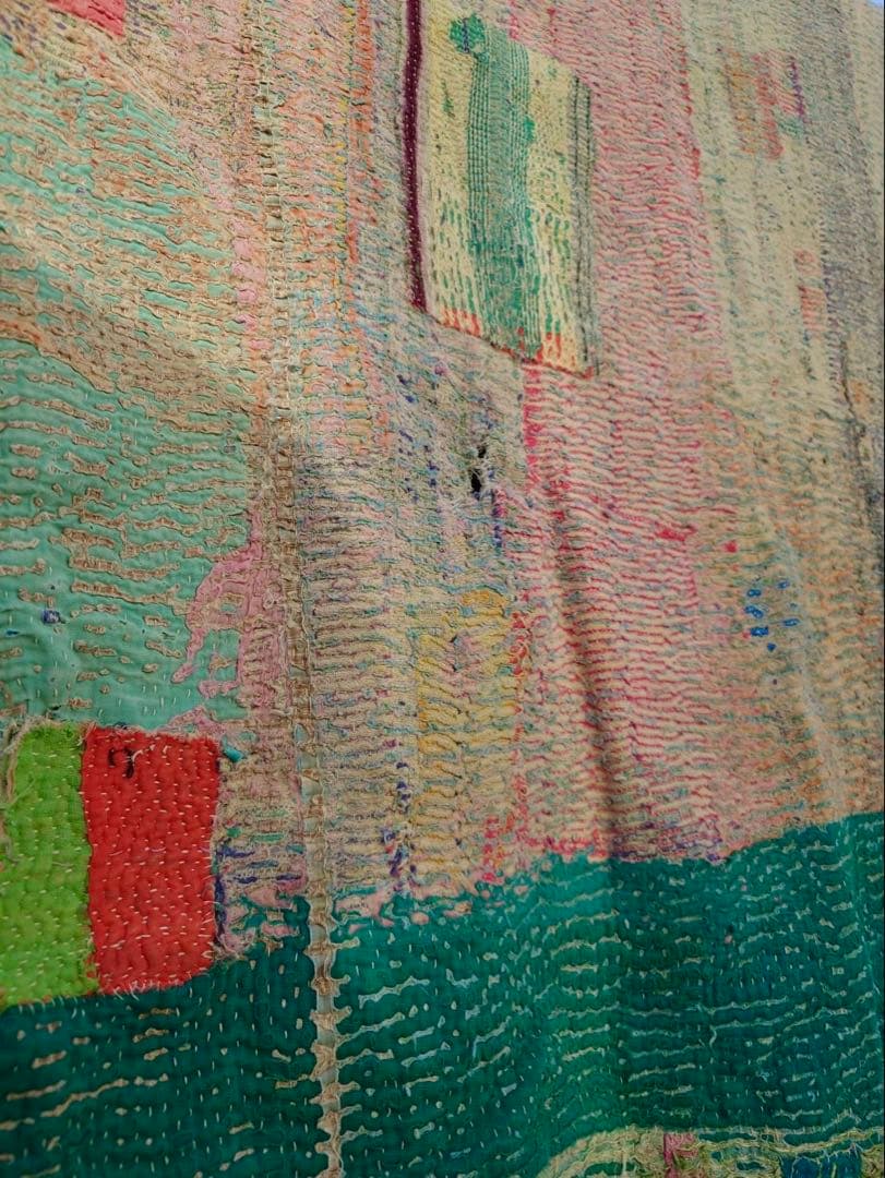 インド　ヴィンテージ　ラリーキルト カンタ　キルト　マルチカバー　ラグ