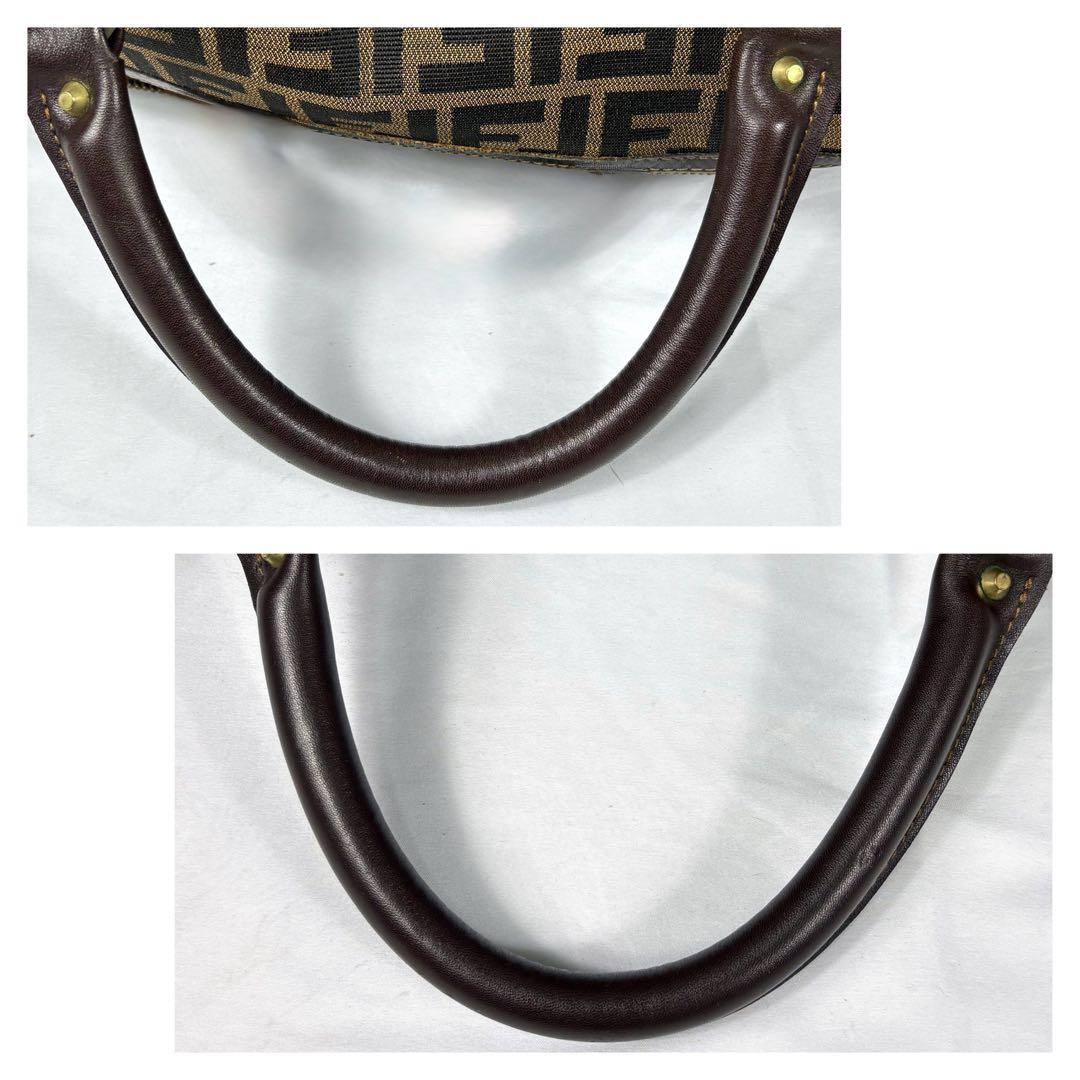 フェンディ ズッカ 総柄 ボストンバッグ キャンバス レザー 大容量 ブラウン