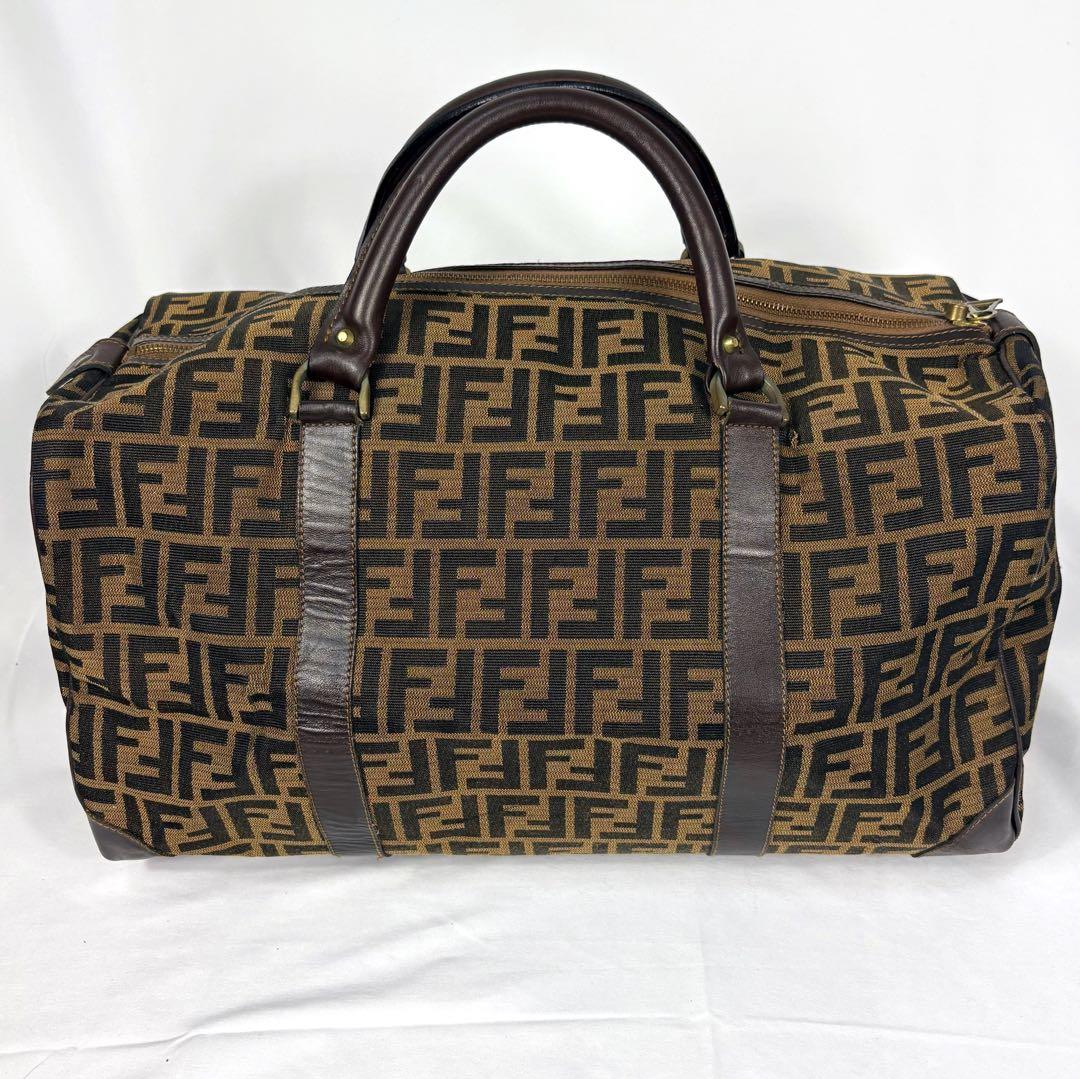 フェンディ ズッカ 総柄 ボストンバッグ キャンバス レザー 大容量 ブラウン