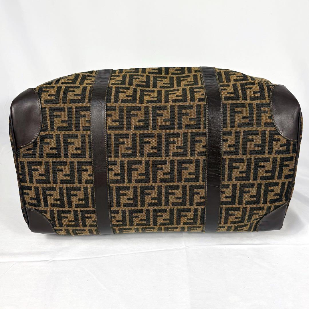 フェンディ ズッカ 総柄 ボストンバッグ キャンバス レザー 大容量 ブラウン