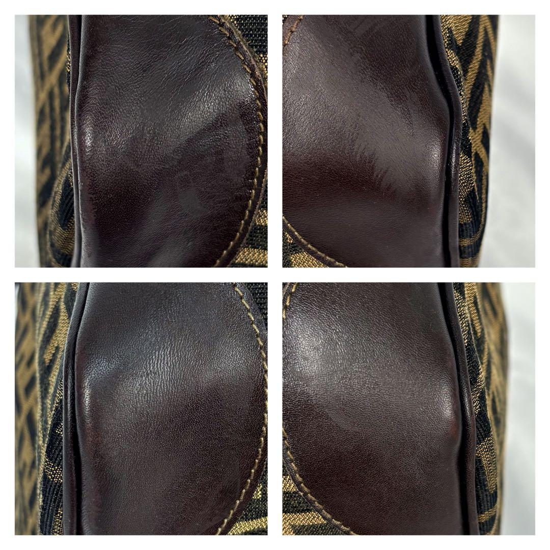 フェンディ ズッカ 総柄 ボストンバッグ キャンバス レザー 大容量 ブラウン