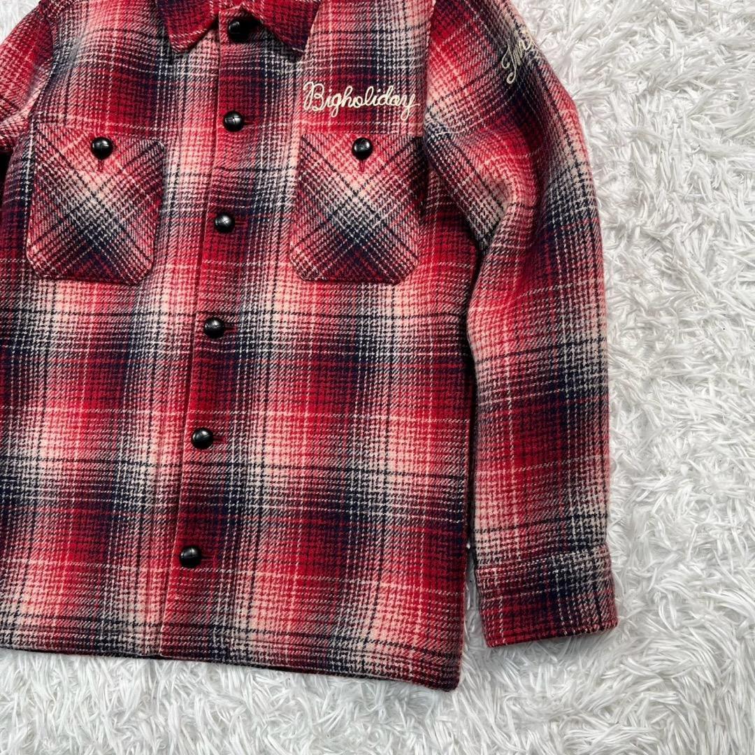 TMT ウールチェックジャケット　赤【S】日本製　くるみボタン◆オンブレチェック