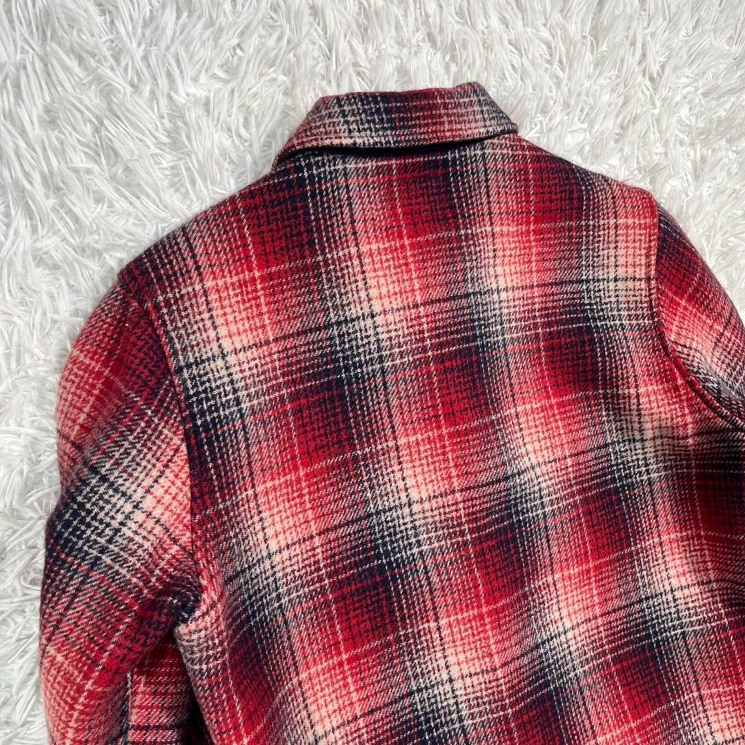 TMT ウールチェックジャケット　赤【S】日本製　くるみボタン◆オンブレチェック