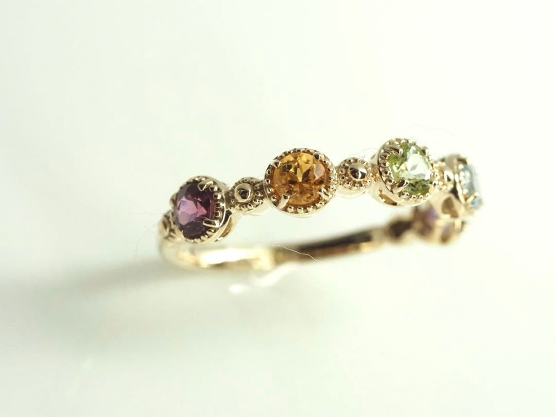 ◎クラシカルで可愛い❤︎K10YG 天然マルチストーン リング