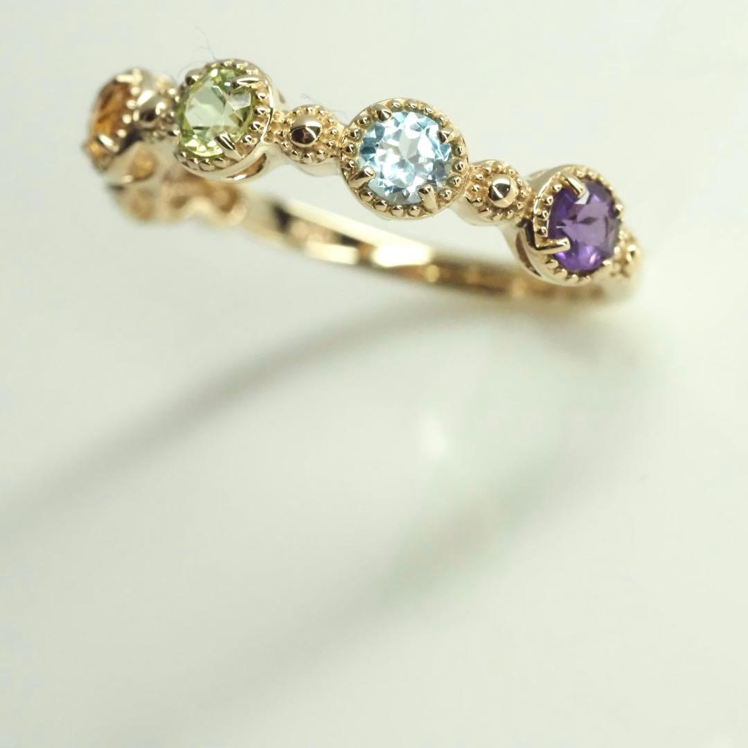 ◎クラシカルで可愛い❤︎K10YG 天然マルチストーン リング
