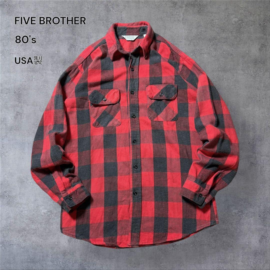 TH 2328古着80sUSA製FIVE BROTHERヘビーネルシャツ好