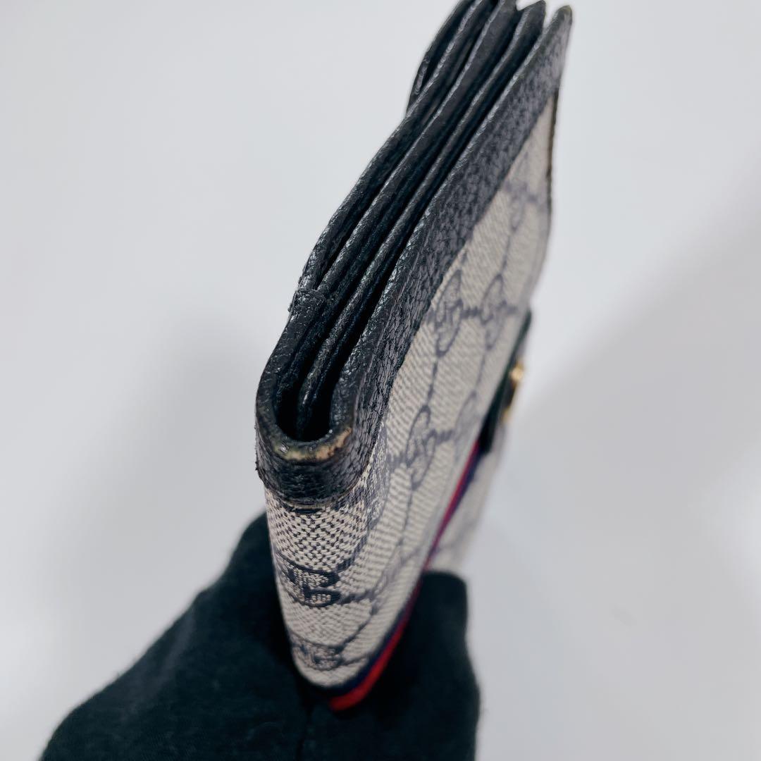 GUCCI　オールドグッチ　シェリーライン　GG柄　PVC　レザー　三つ折り財布