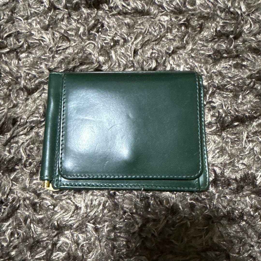 GLEN 緑色 レザー マネークリップ