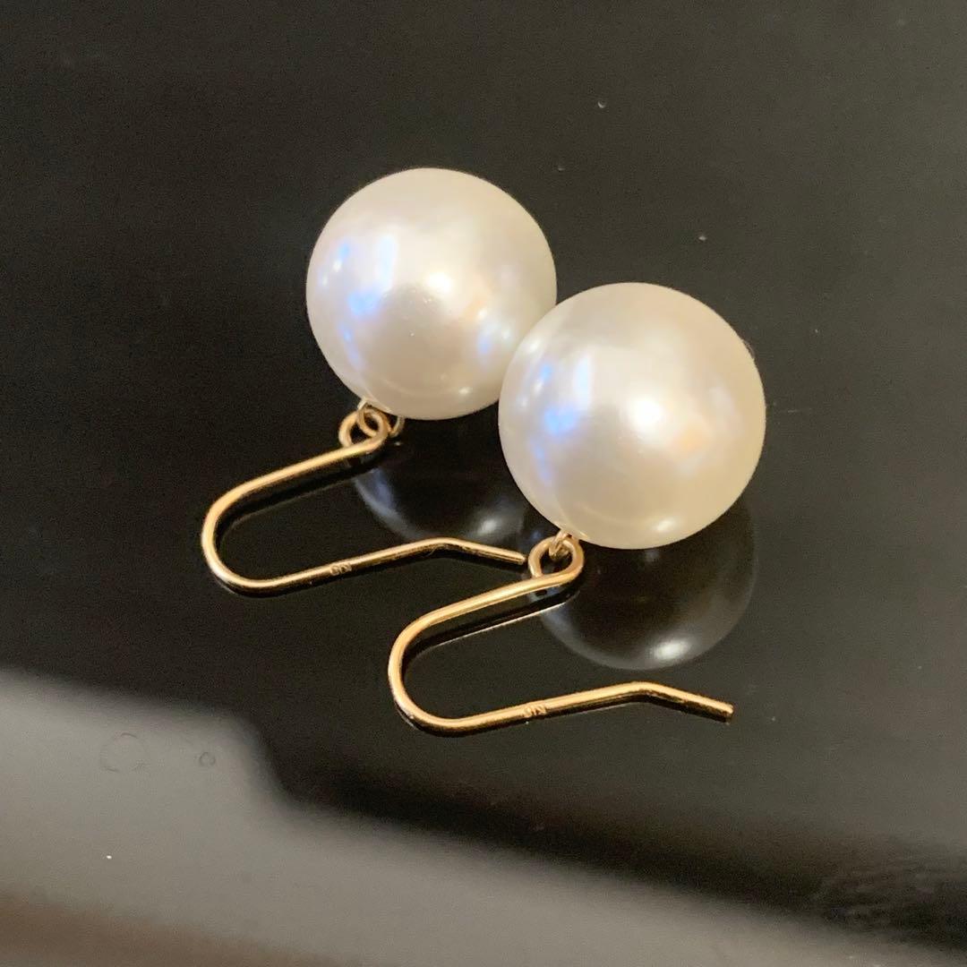 ウ*ー様 《美品！！》⭐︎K18本真珠フックピアス 刻印あり ホワイトパール9.