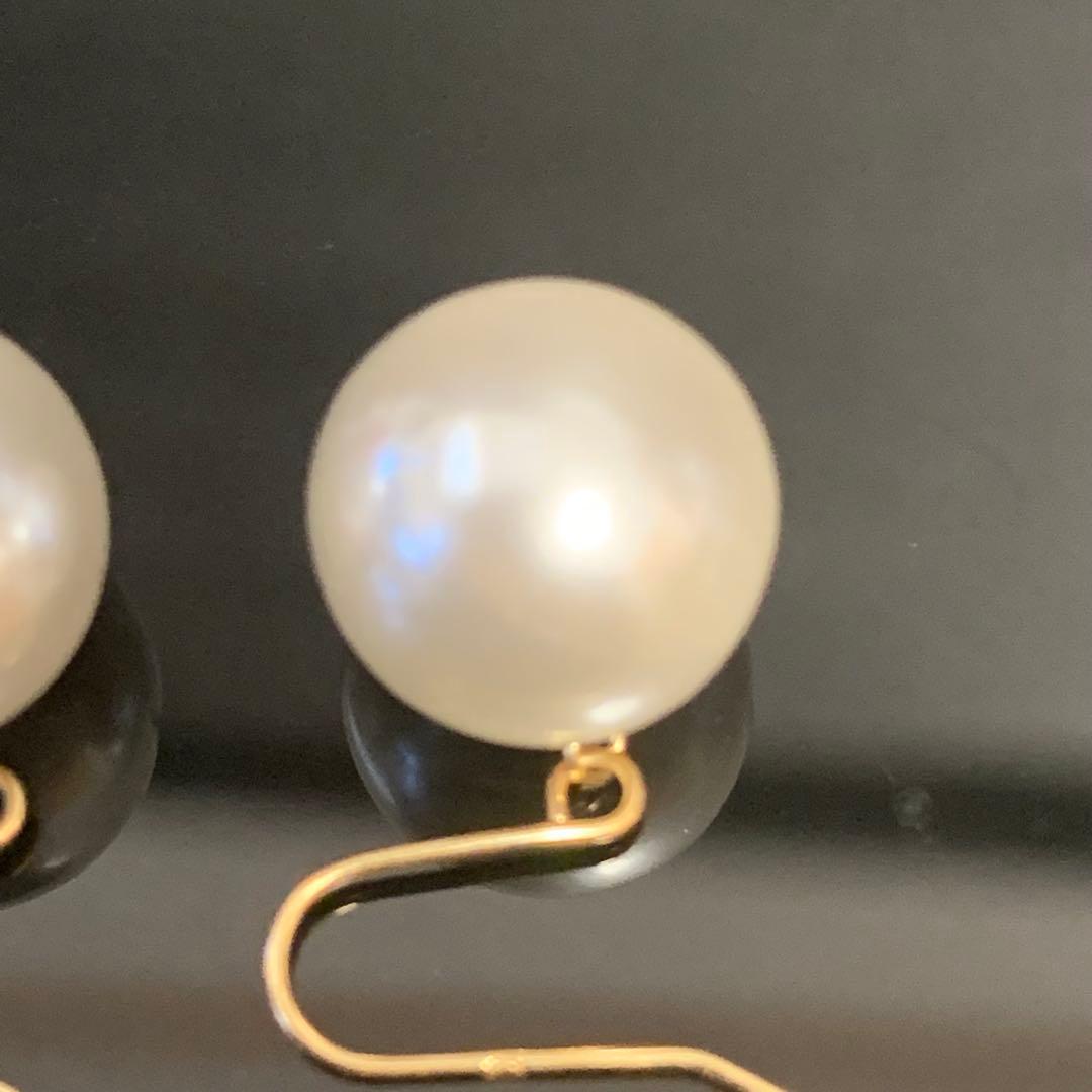 ウ*ー様 《美品！！》⭐︎K18本真珠フックピアス 刻印あり ホワイトパール9.