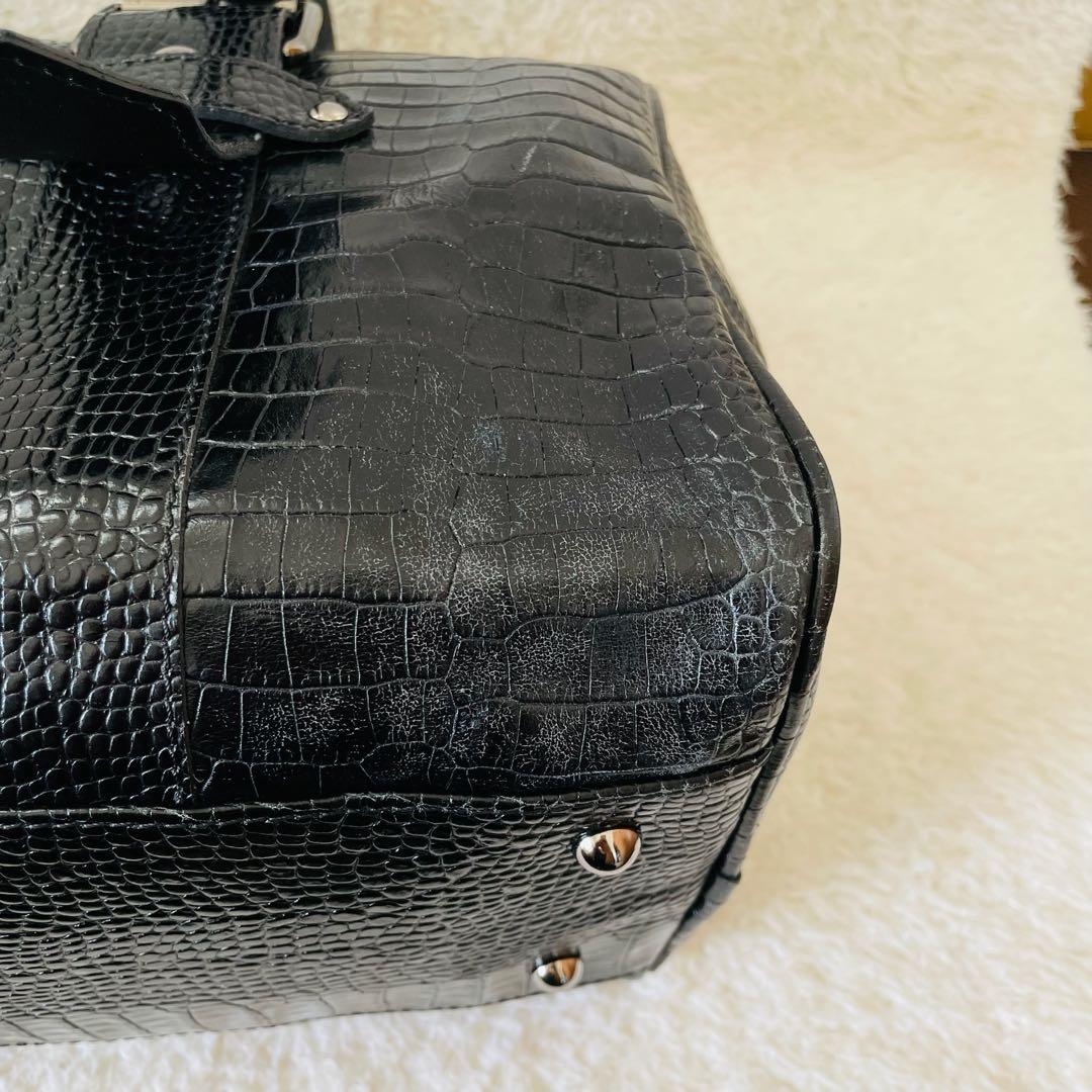 LONGCHAMP ボストンバッグ クロコ型押し ケイトモス コラボ 黒