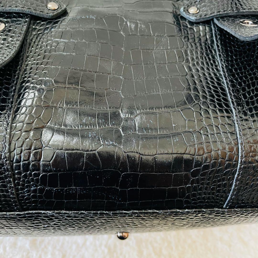 LONGCHAMP ボストンバッグ クロコ型押し ケイトモス コラボ 黒