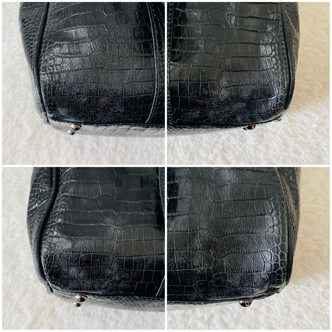 LONGCHAMP ボストンバッグ クロコ型押し ケイトモス コラボ 黒