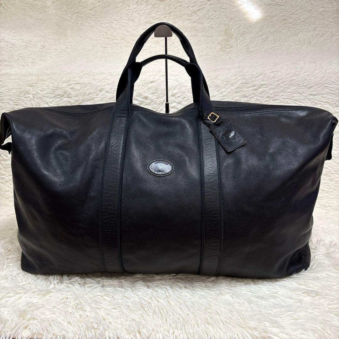 超大容量✨ ロンシャン ボストンバッグ 旅行かばん オール レザー シボ革 黒