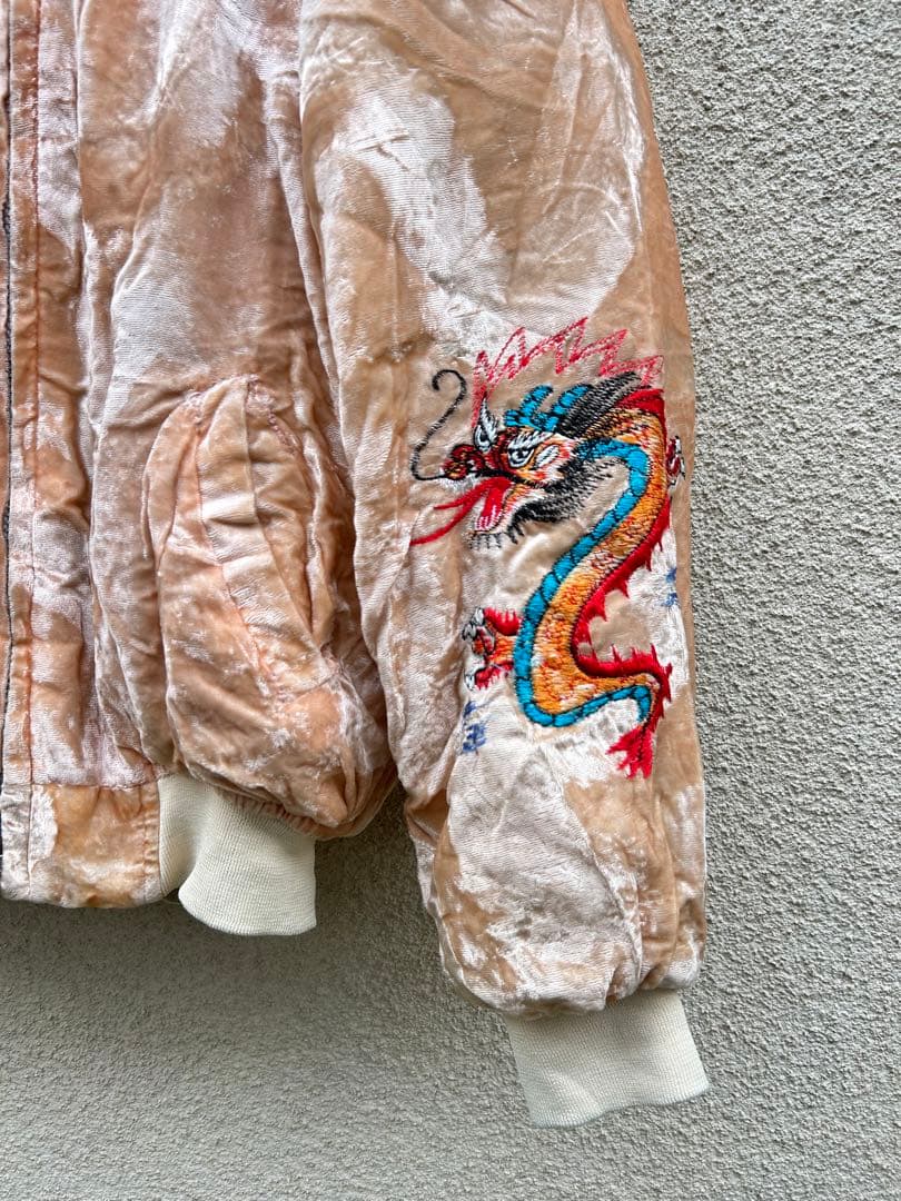 USED OLD ベロアスカジャン 肌色ピンク　龍　古着　vintage