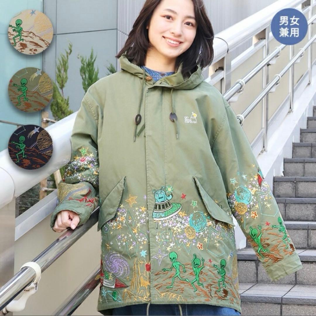 goslowcaravanゴースローキャラバン　ナイロンパネル刺繍モッズコート