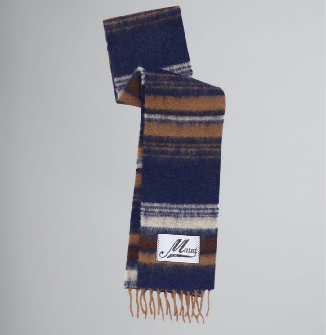 極美品 【MARNI】 フリンジマフラー ストライプ 即完色 マルニ ストール