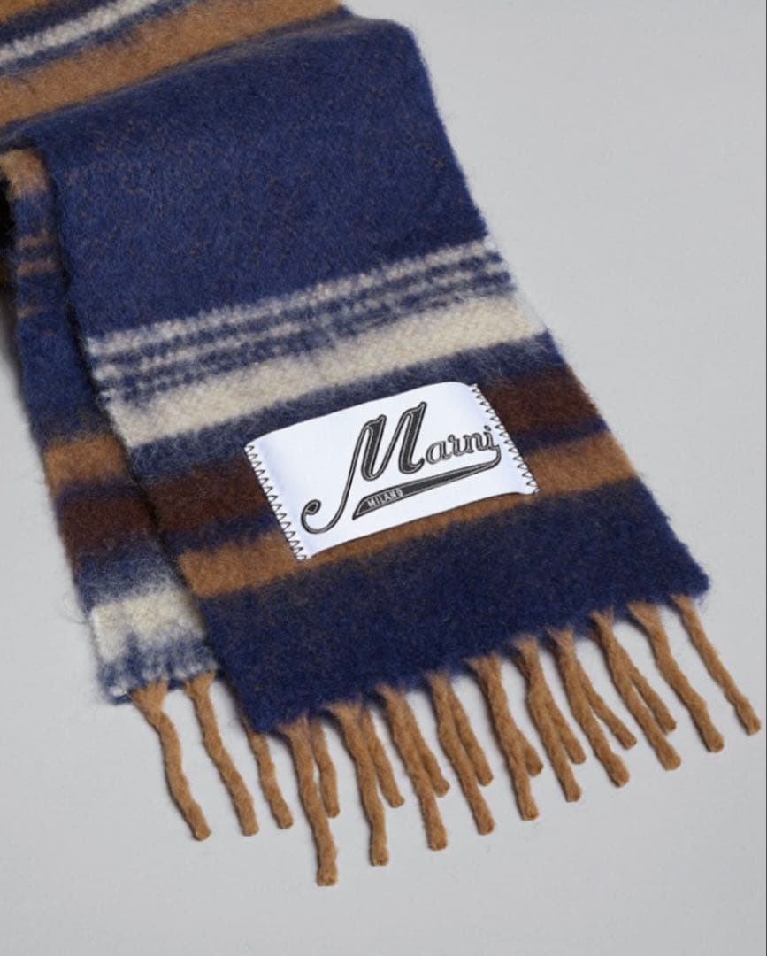極美品 【MARNI】 フリンジマフラー ストライプ 即完色 マルニ ストール