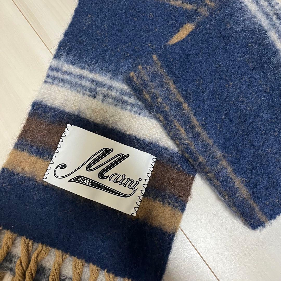 極美品 【MARNI】 フリンジマフラー ストライプ 即完色 マルニ ストール