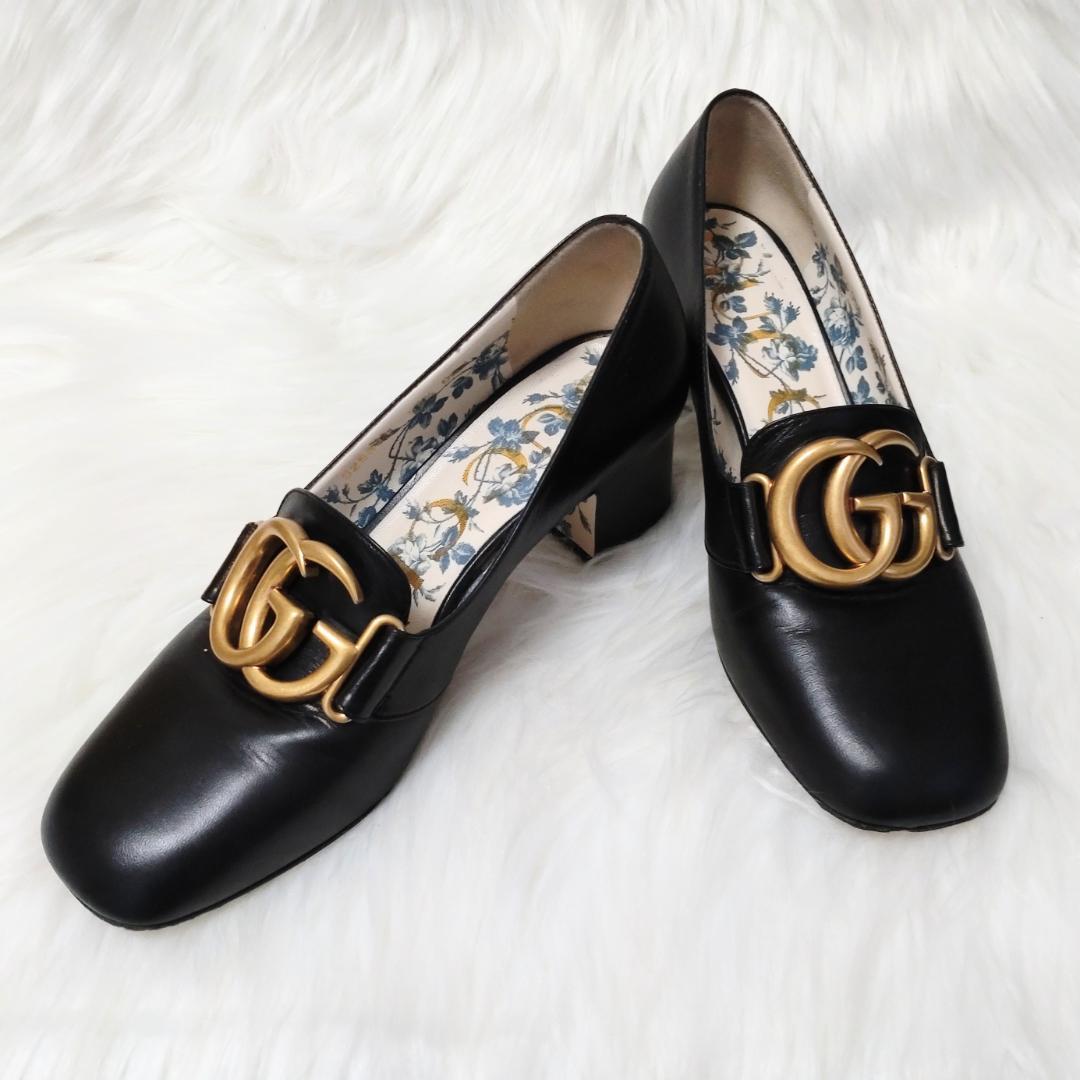 稀少美品✨️グッチ GGマーモント パンプス 花柄 チャンキーヒール 22.5