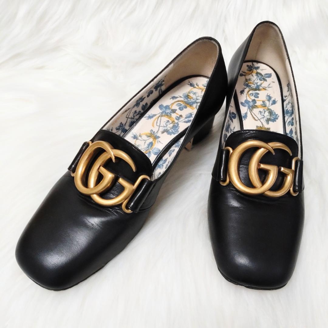 稀少美品✨️グッチ GGマーモント パンプス 花柄 チャンキーヒール 22.5