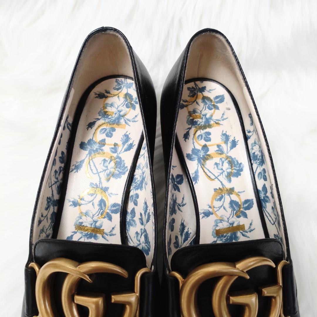 稀少美品✨️グッチ GGマーモント パンプス 花柄 チャンキーヒール 22.5