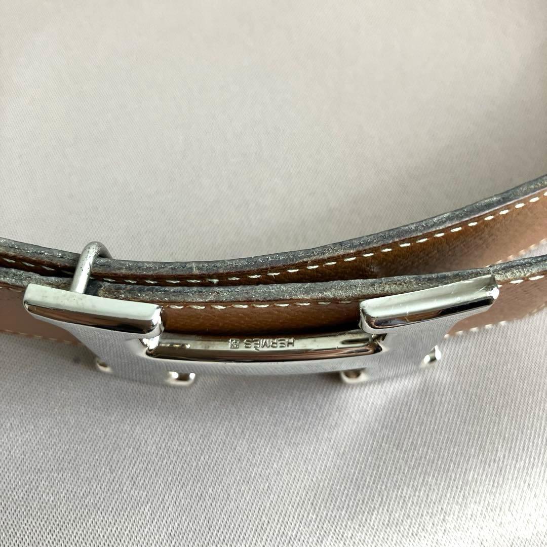 HERMES エルメスブラウンレザーベルト H型バックル　リバーシブル