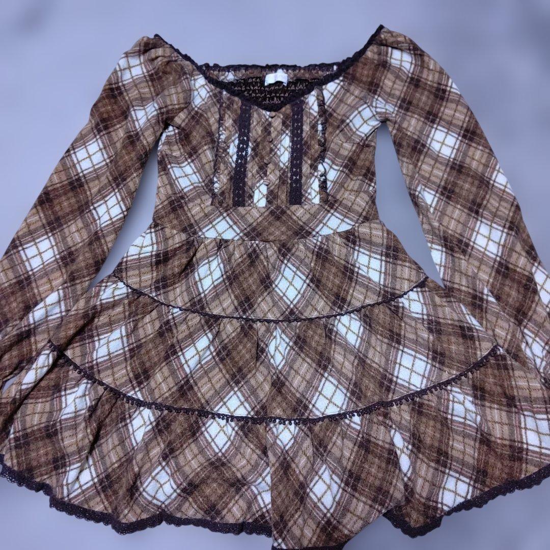 希少 LIZ LISA 起毛ブラウン チェック柄長袖ミニワンピース