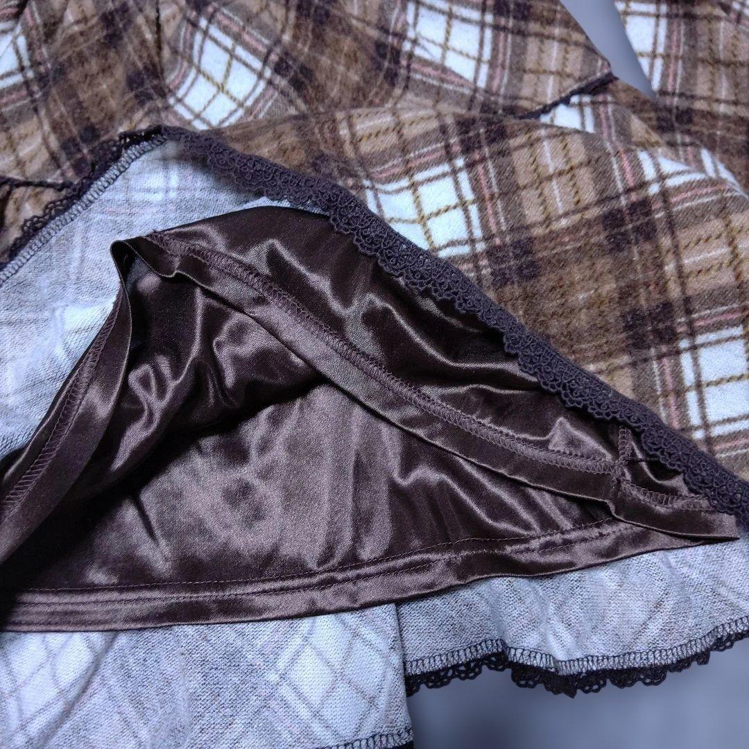 希少 LIZ LISA 起毛ブラウン チェック柄長袖ミニワンピース