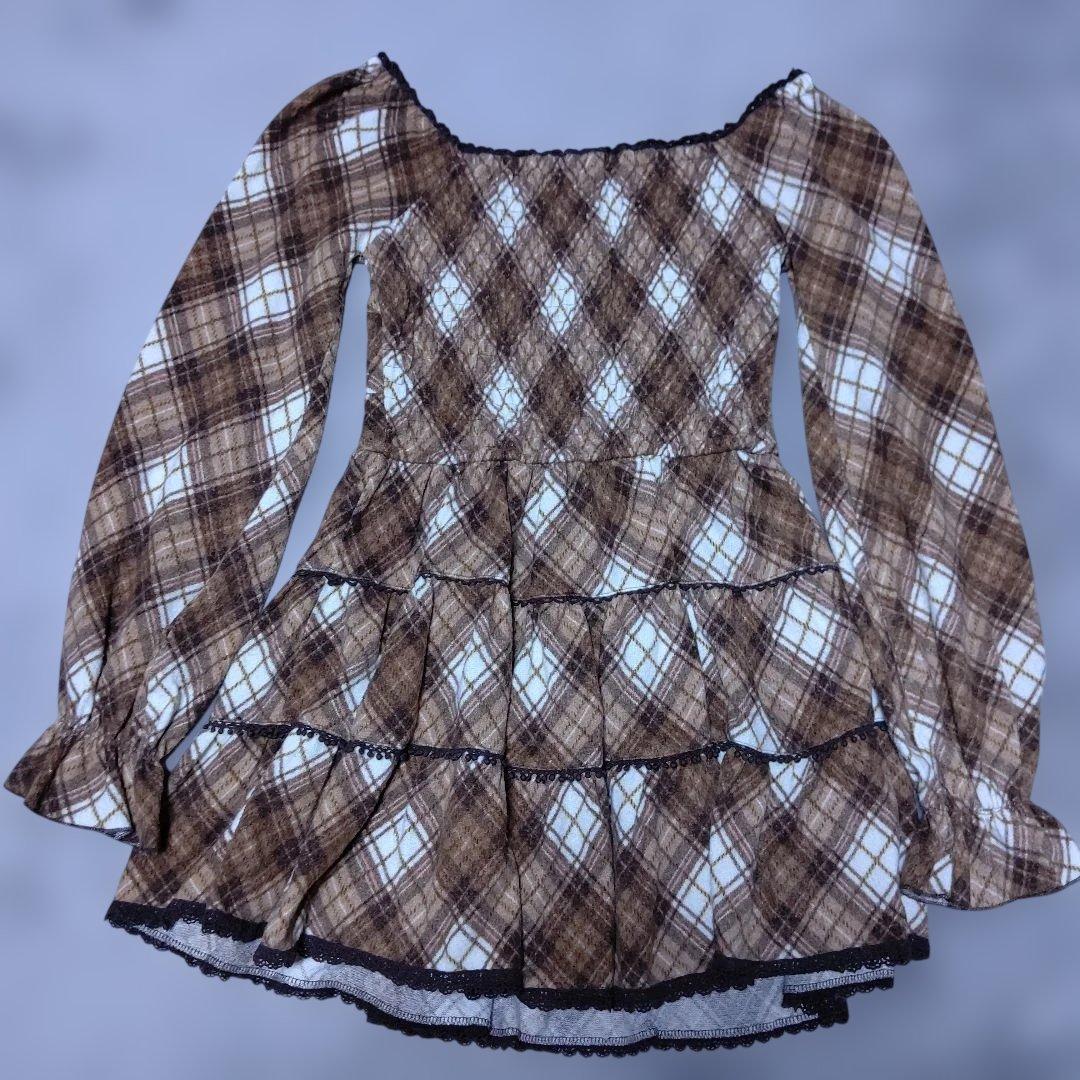 希少 LIZ LISA 起毛ブラウン チェック柄長袖ミニワンピース