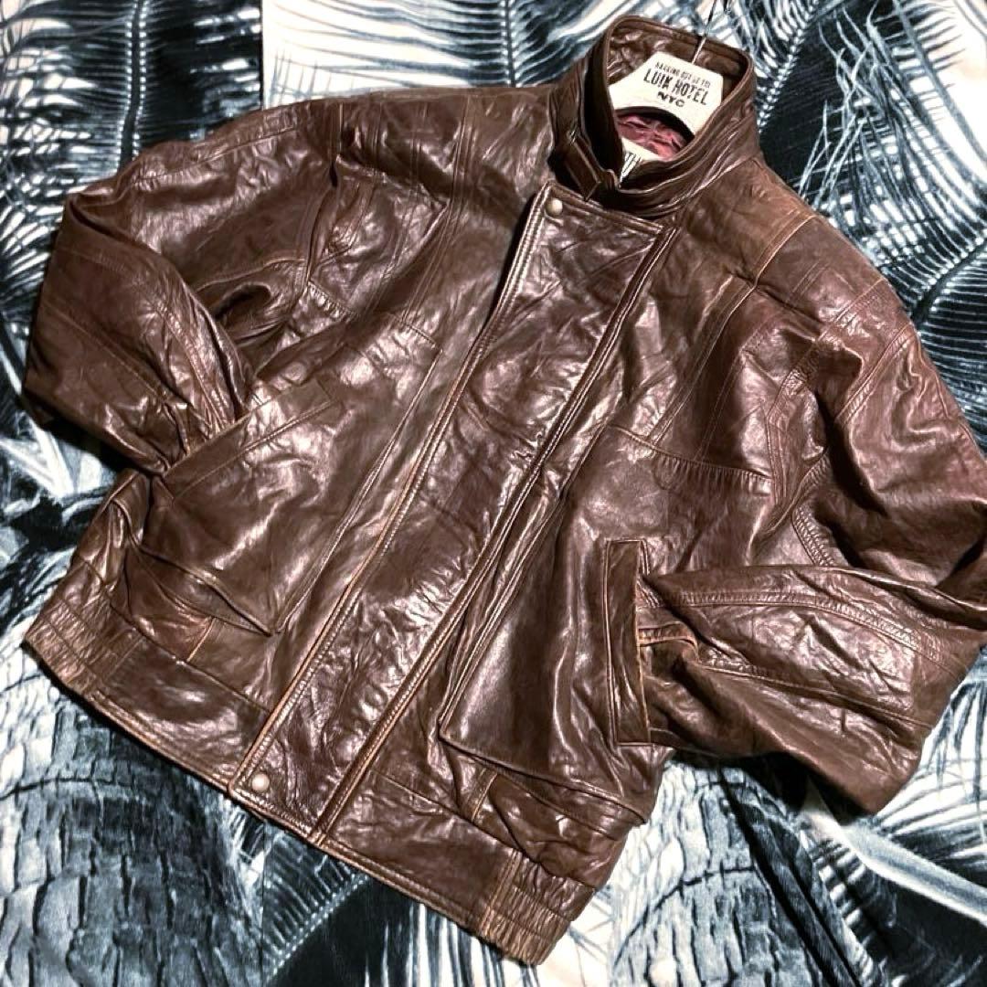 70s 80s ビンテージ イタリア製？ レザー ライダース レザージャケット