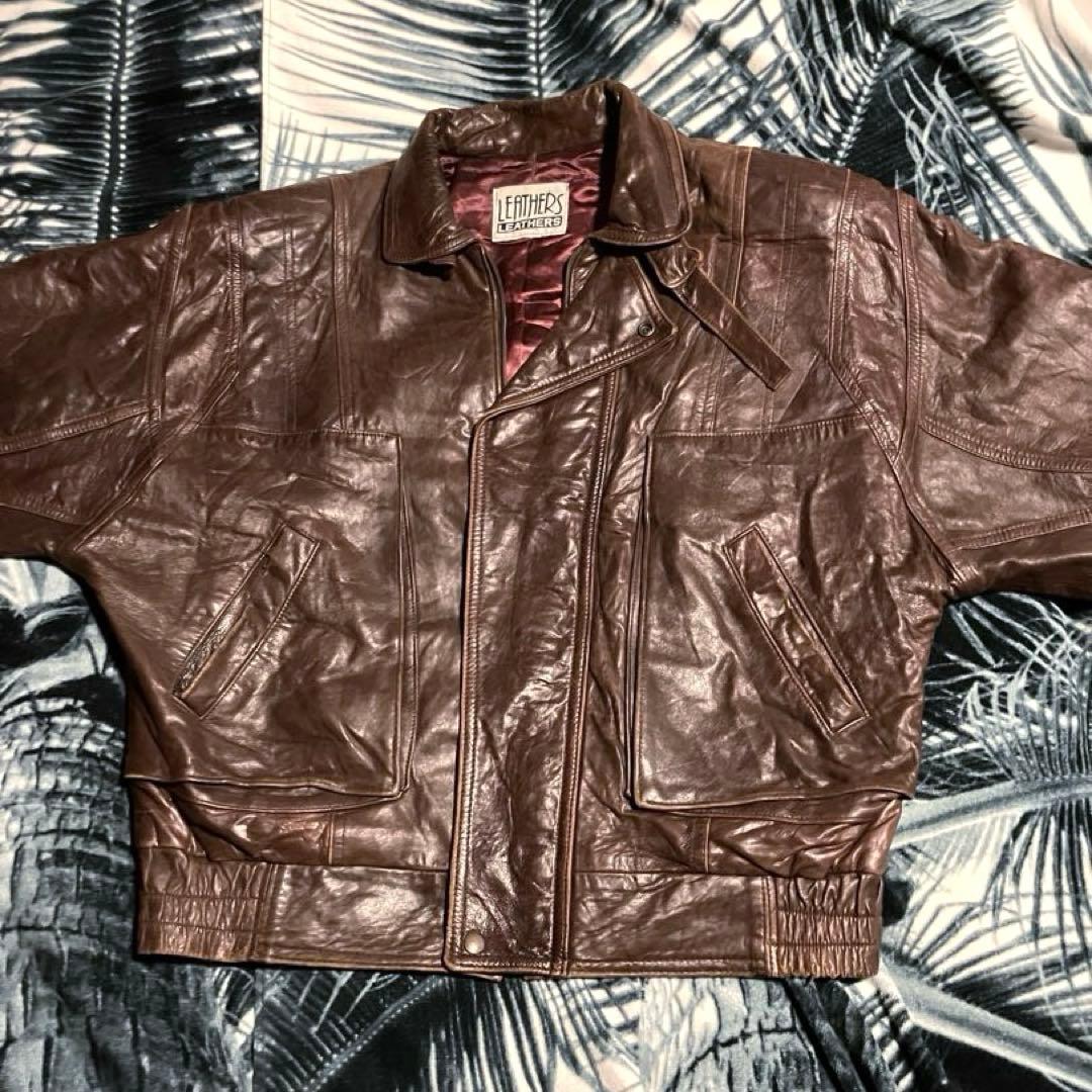 70s 80s ビンテージ イタリア製？ レザー ライダース レザージャケット