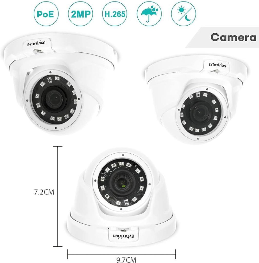 Evtevision セキュリティカメラ、PoE 電源、2 メガピクセル、