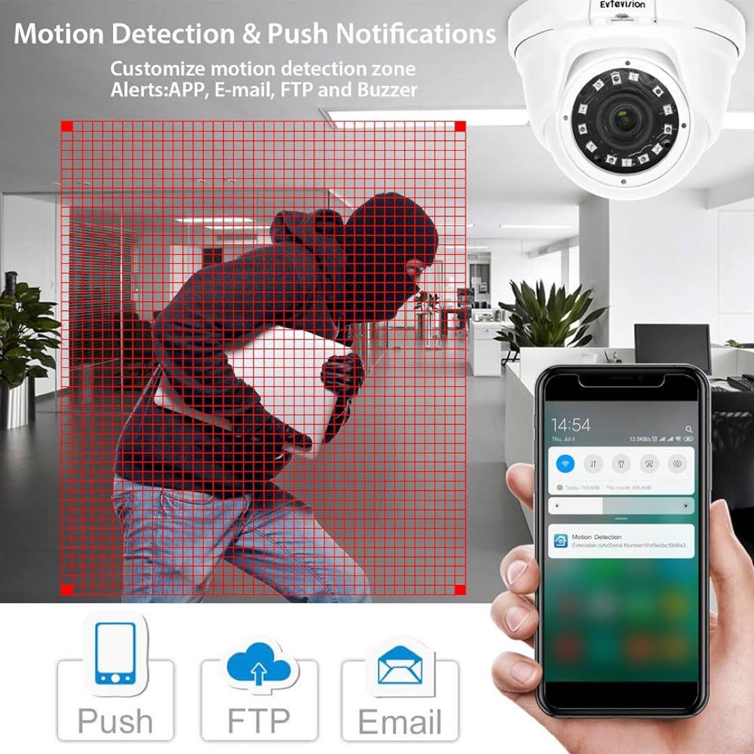 Evtevision セキュリティカメラ、PoE 電源、2 メガピクセル、
