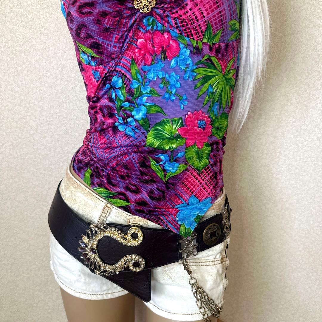 【AVIRA PINK】アビラピンク ヒョウ柄×花柄 背中がんあきキャミ