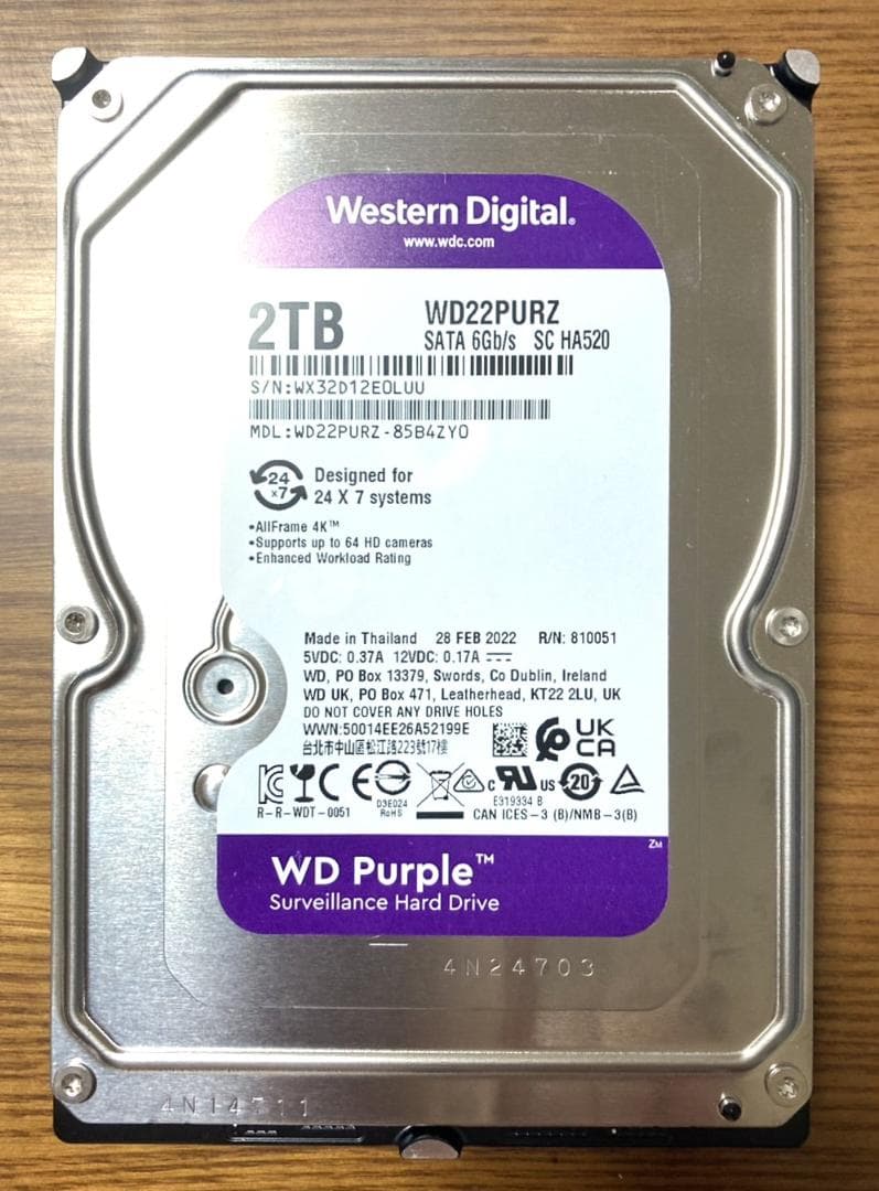Western Digital WD22PURZ（3.5インチ HDD 2TB）