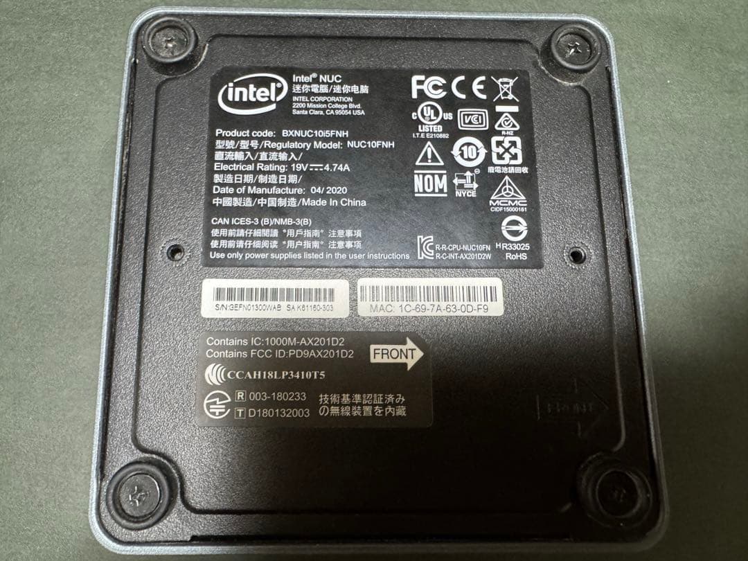 ミニPC intel NUC i5 10210u 512GB 16GB