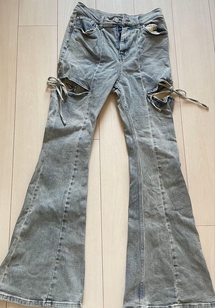 RESEXXY カットアウトリボンデニム フレアパンツ M 美脚脚長効果