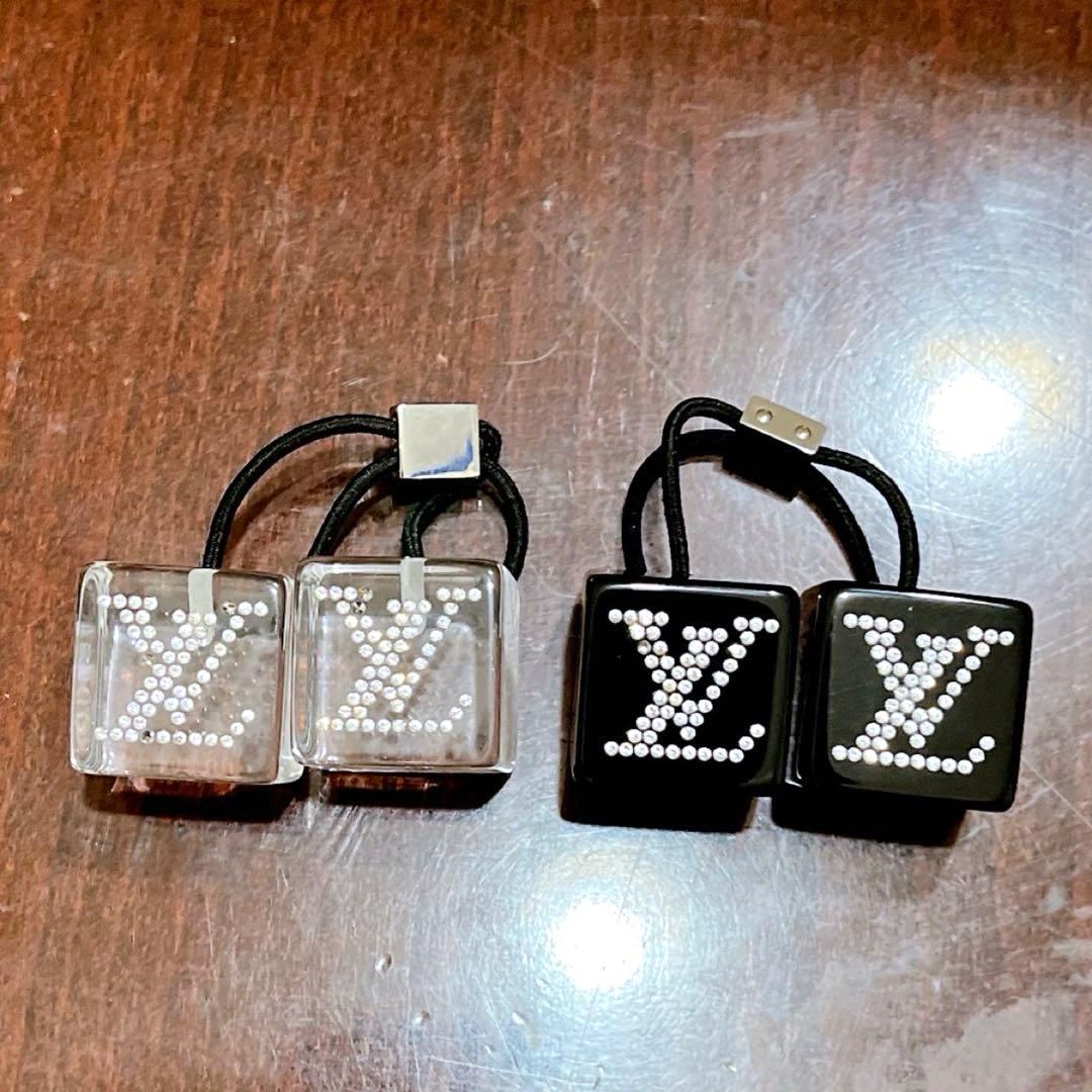 【極美品！】ルイヴィトン/ヘアゴム/キューブ/黒/クリア/ラインストーン/2個